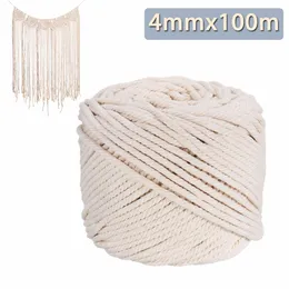 Durable 4mmx100m Handmade Decorations Natural Beige White Macrame Cotton Twisted Cord Rope DIY Home Textile Accessories Craft