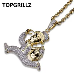 TOPGRILLZ Hip Hop Rock Iced Out Gold Color Plated Carton Runner Necklace Micro Pave Cubic Zircon Pendant Necklace Jewelry Gift