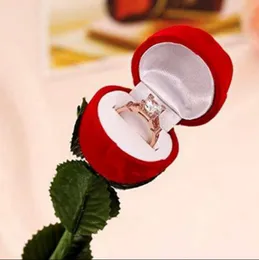 Omantic Red Rose Flower Velvet Obrączka Uchwyt Kolczyki Przechowywanie Wyświetlacz Case Wisiorki Biżuteria Pudełko Walentynki Prezenty Urodzinowe