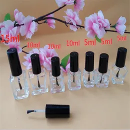 Free shipping 5ml 10ml 15ml Transparent Glass Nail Polish Bottle with Lid and Brush Mini Empty Cosmetic Make-up Container