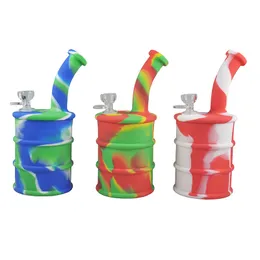 7 Colors Silicone Bongs Water Pipe with Glass Pipe Bowls Big Oil Drums Shaped In stock Glass Silicone Bongs Water Pipes