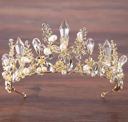 European and American new headdress crystal crown bride princess wedding gold and pearls Baroque crown hair accessories