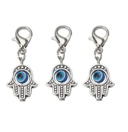100st Hamsa Hand Blue Evil Eye Kabbalah Luck Charms Hummer Clasp Dangle Charms för smycken Göra fynd