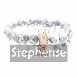 CZ0065 Till Salu 2019 Ny Kraftfull Crown Energy Armband 8 mm Naturliga Howlite Kvinnors Armband Högkvalitativa Smycken Partihandel