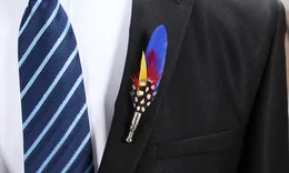 Feather brooch Wedding party compere feathers men's suit pins 6 colors party lapel collar Clothing accessories