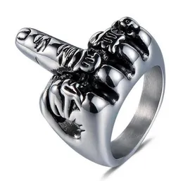regalo gratuito punk gotico rock personalità gioielli di moda titanio acciaio inossidabile classico motociclista argento anello da uomo eretto per dito medio 812