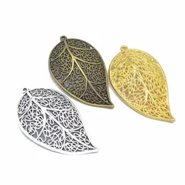 100 st / lot filigree leaf charms hänge stor storlek 57 * 31mm antik silver, antik brons, guldfärger