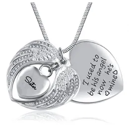 Fashion jewelry necklace stainless steel can open angel wings heart-shaped sister cremation jewelry bottle gray pendant necklace.