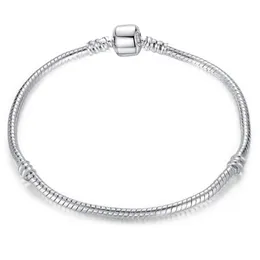 Partihandel 925 Sterling Silver Plated Basic Snake Chain Fit Charms Pärlor smycken armband armband DIY smycken som gör 3mm 16cm-23cm