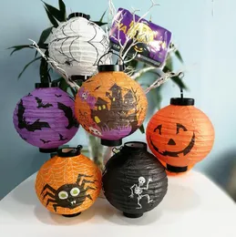 Lampada di zucca di Halloween festival decoraton palla di luce del cranio Decorazione della barra lanterna di ragno di pipistrello illuminata giocattolo di carta per bambini novità led