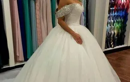 Árabe lindo vestido de baile de princesa vestidos de casamento fora do Shoudler Sexy formal noivas vestidos Blingbling lantejoulas Crysatls Cap Sleev2420