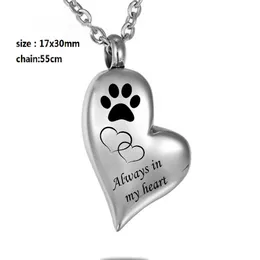 stampa personalizzata della zampa del cuore "sempre nel mio cuore" Collana con urna commemorativa per gioielli per animali domestici