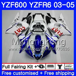 Kropp för Yamaha YZF600 Vit Blå Frame YZF R6 03 04 05 YZFR6 03 Bodywork 228HM.17 YZF 600 R 6 YZF-600 YZF-R6 2003 2004 2005 Fairings Kit