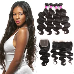 8A Grade Peruwiański Dziewiczy Włosy Sprzedawcy Body Wave Remy Ludzkie Włosy Wyplata Wiązki Z Zamknięciem Czołowym Brazylijski Dziewiczy Hair Extensions Weepts