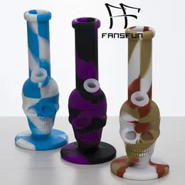 8.3 Inch Mini Skull Silicone Water Pipe Smoke Tobacco Hand Rigs With Silicon Down Stem & Glass Bowl Colored Hookah Bong