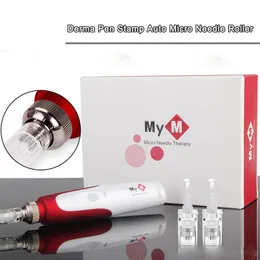 MyM Derma Pen Stämpel Auto Mirco Needle Roller N2-C med 5 hastighetsjusterbara nållängder 0,25 mm-3,0 mm