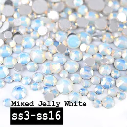 1 Paket Mix Beyaz Opal Kristal Nail Art Rhinestones 3D Charm Cam Flatback Olmayan Düzeltme DIY Tırnak Takı Sticker Süslemeleri