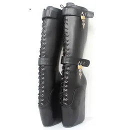 Cosplay-Schuhe, 18 cm, extrem hoher Absatz, Fetisch, sexy Keile, Schnürschnalle, ohne Absatz, Ballettstiefel, Unisex, abschließbare kniehohe Stiefel