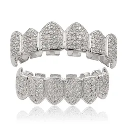 نساء للرجال أزياء الأسنان Grillz Gold Ro Pave CZ Iced-Out Grillz مجموعات أعلى وأسفل Hip-Hop Grillzs Bling Bling Custom Style ،