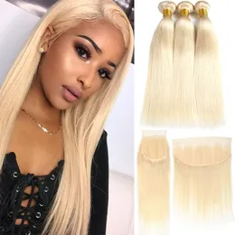 Factory Straight Brazilian Human Hair 613 Bundles With Frontal Peruvian 3 Bundles With Closure Remy Human Hair Extensions