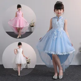 Pink Ball Gown Flower Girls Dresses for Wedding Kids Birthday Princess Lace Appliqued Tutu Skirts Vintage Child First Communion Dress MC1608