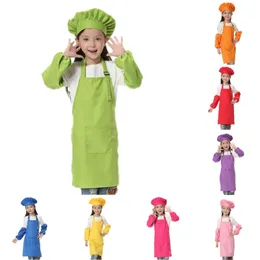 3pcs/set Children Kitchen Waists 12 Colors Kids Aprons with Sleeve and Chef Hats for Painting Cooking Baking