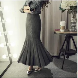 Nowa wiosenna jesień mody damskiej elastyczna merma -talia Tunica Bodycon dzianina maxi długa duża spódnica