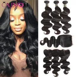 Brazylijskie Virgin Hair Wave Fala 3 wiązki z koronkowym 4x4 lub 13x4 przednie ucha do ucha Unforted Human Hair Wifts z zamknięciem