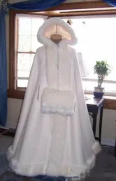 Günstige Braut Cape Elfenbein Hochzeit Umhänge mit Kapuze mit Kunstpelzbesatz knöchellang rot weiß Winter lange Wraps Jacke mit Kapuze Braut Cap273q