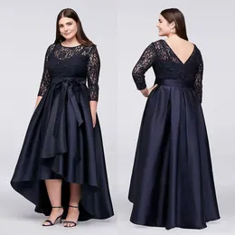 Mother 2018 Black Of Bride Dresses Jewel Lace Appliques Sequins Plus Size Long Sleeves V Back High Low Sash Wedding Guest Gowns Evening