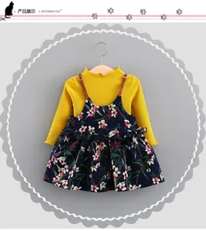 2018 Autumn Baby Girl Dress Set Long Sleeve T Shirt + Floral Dress Baby Clothing Sets Girl Cotton Striped Girls Clothes Set