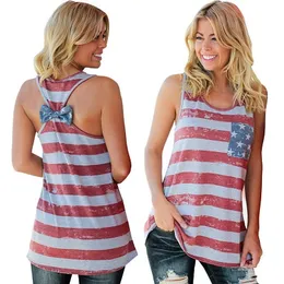 2018 New Fashion Summer Sleeveless Tank Top T Shirt Women American Independence Day National Flag Digital Print Back Bowknot Vest