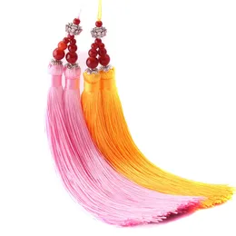 Handmade Chinese knot Double Tassel Fan Charm Decoration Hand Fan Accessories Pendant DIY Bag Hanging 2pcs/lot