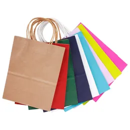 High Quality Kraft Paper packing Bag With Handles Festival Gift Bag For Wedding candy colors Paper Bags for shopping 10 colors