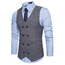 Brown Double Breasted Vest Suit Mens Vests Striped Slim Fit Waistcoat British Vintage Blazer Sleeveless Jacket S-XXL