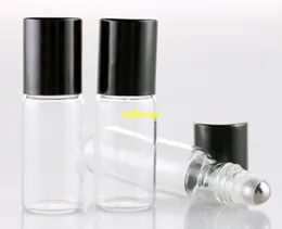 200pcs/lot 17x57mm 5ml Clear Glass Essential Oil Roller Bottles Metal Roller Balls Perfumes Glass Roll On Bottle
