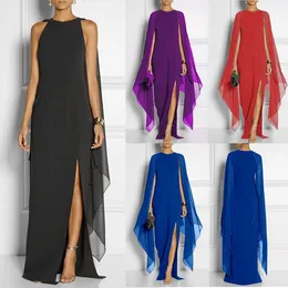 2022 Summer Chiffon mantel Kvällsklänning Plus Size Mother of the Bride Dresses With Bat Hylsa Hög Slit Formal Evening Prom -klänningar