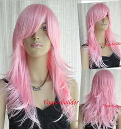 Parrucca per capelli lunga rosa vibrante per cosplay con riccio 5 #