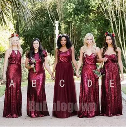 Bridesmaid Dresses 2020 Burgundy Sparkle Sequined Long Maid Of Honor Gowns Custom Made Beach Wedding Party Guest Dresses Vintage G300y