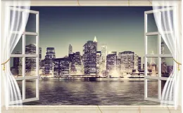 Carta da parati fotografica personalizzata Finestra stereo 3D bella vista notturna della città 3D TV sfondo muro Arte murale per soggiorno Grande dipinto Decorazioni per la casa