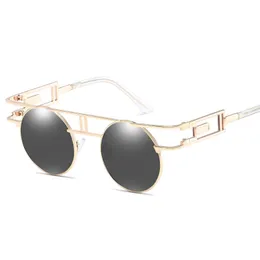 Projektant Retro Vintage okulary przeciwsłoneczne dla mężczyzn okrągłe metalowe okulary przeciwsłoneczne UV400 Steampunk osobowość modne damskie okulary przeciwsłoneczne