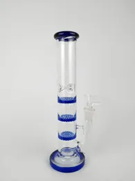 H:26CM BLUE 3 layer Glass bongs hot sale glass oil rigs dab rig hand blow triple honeycomb birdcage percolators smoking glass water pipe