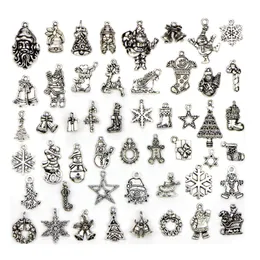 50Pcs/Lot Retro Alloy Loose Beads Trendy Christmas Charms Metal Pendant Tibetan Silver Vintage DIY Bracelet and Necklace Xmas Jewelry Making