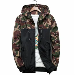 Män Bomber Jacka Tunn Slim Långärmad Camouflage Mens Jackor Hooded Windbreaker Zipper Outwear Army Brand Clothing