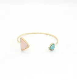 Mode Triangel Natursten Armband Guldfärg Rosa Kristall Turkos Druzy Armband Bangle Kvinnor Smycken