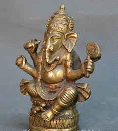 Kinesisk gammal brons tibet buddhism fyra-arm elefant gud mammon buddha staty