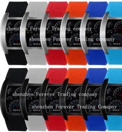 Partihandel Mix 6 färger LED Watch Dashboard Aviation Män Sport Mode Armbandsur för Gilla Auto Meter Silikon Batteri Glasklocka