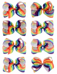 14pcs 6 Inch New Design Large Rainbow Striped Grosgrain Ribbon Hair Bows With Clip For Kids Handmade Hair Accessory HD682