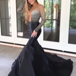 Sexig Chic Key-Hole Prom Klänningar Sparkle Sequins Pärlor Långärmad Mermaid 2018 Prom Klänning Attraktiva Fashion Sweep Train Party Gowns