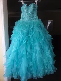 2020 Nowa Blue Ball Suknia Quinceanera Suknie Kryształy przez 15 lat Sweet 16 Plus Size Pageant Prom Party Gown QC1051